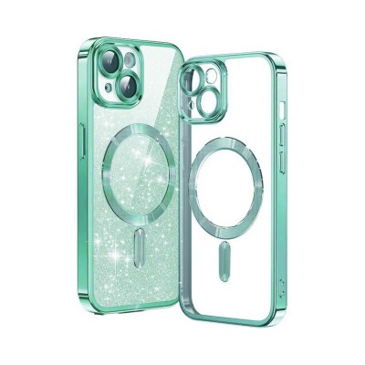 Husa iPhone 15, Crystal Glitter MagSafe cu Protectie La Camere, Light Green